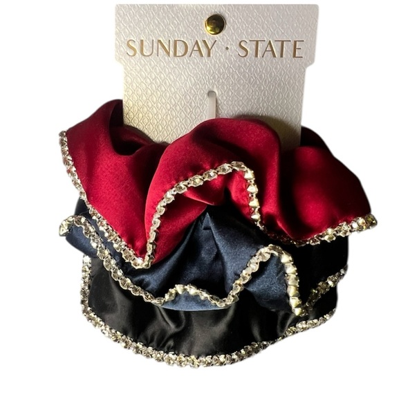Sunday State Sparkling Red Black Blue Scrunchie Set with Rhinestones - Picture 1 of 2